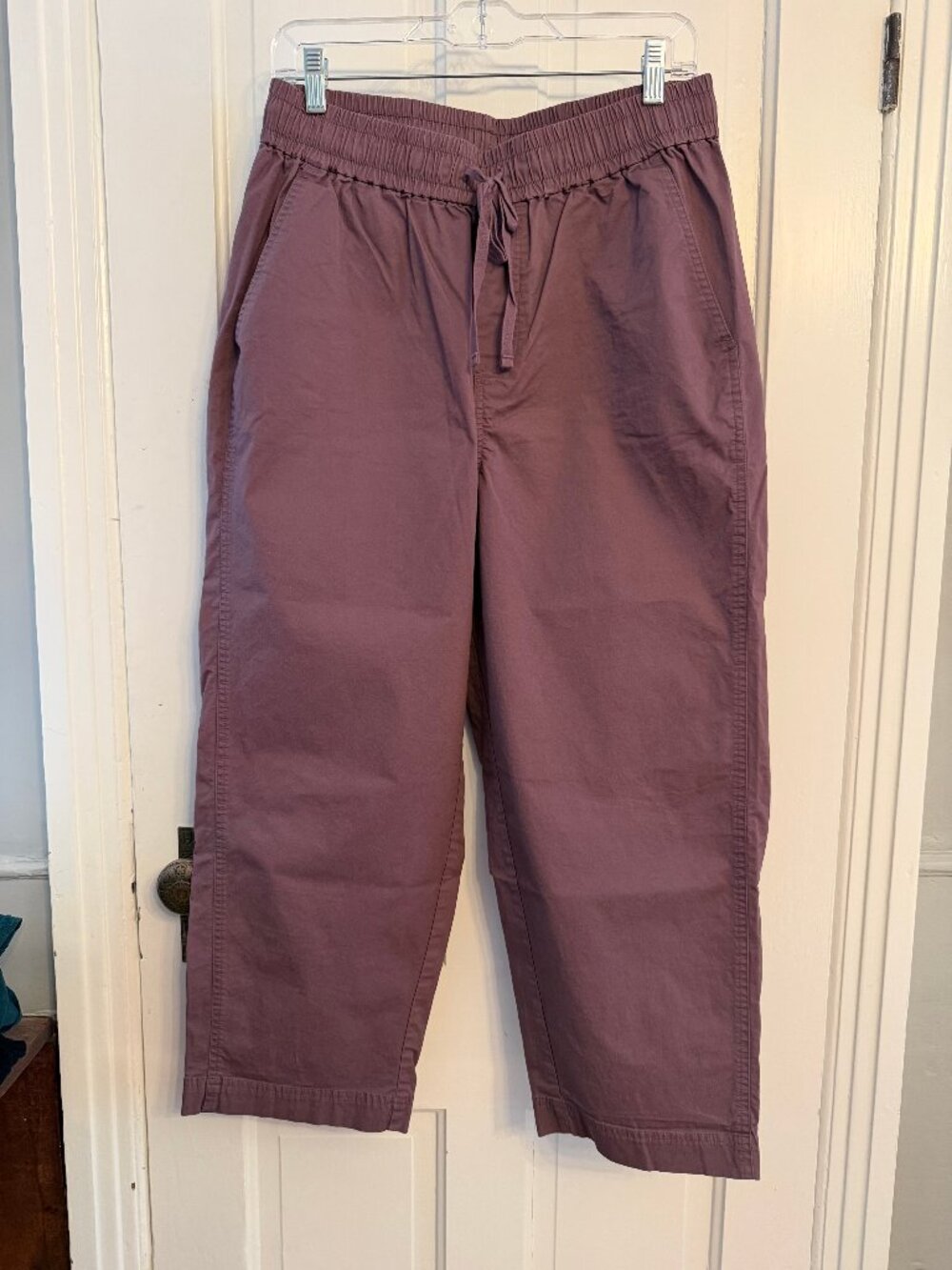 High-rise Purple Cotton Crop Pants